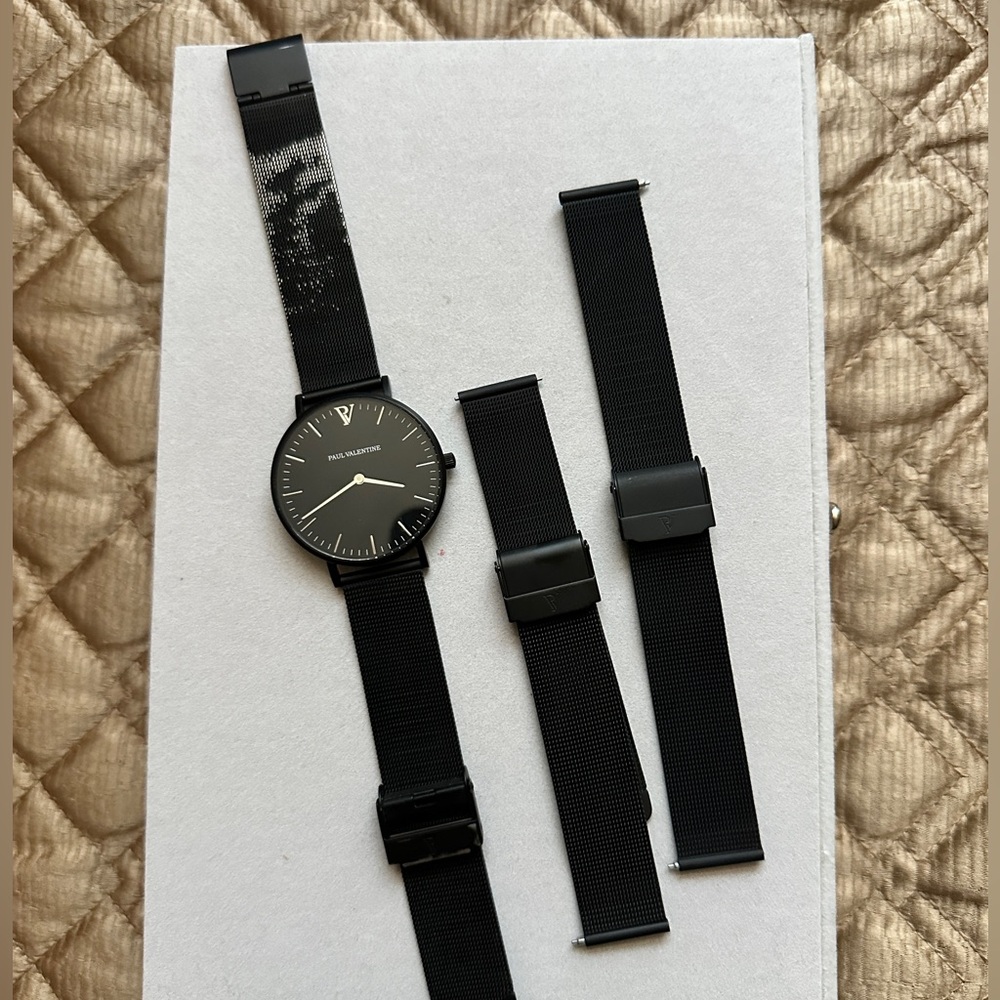 Paul Valentine Watch Black with replacement Bands